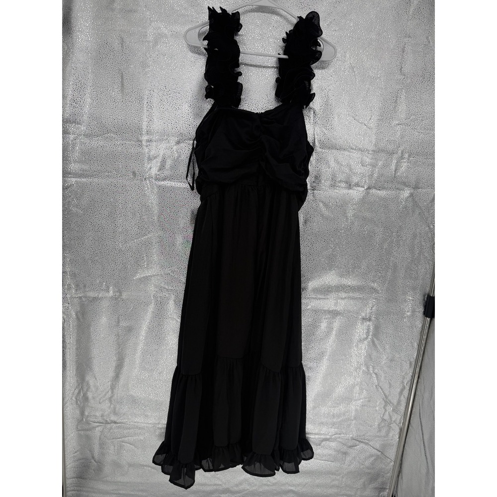 Petal & Pup Black Ruffle Strap Tiered Midi Dress Womens Size XL Sweetheart Neck